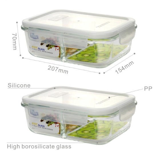 Glass Compartment Containers with Lid