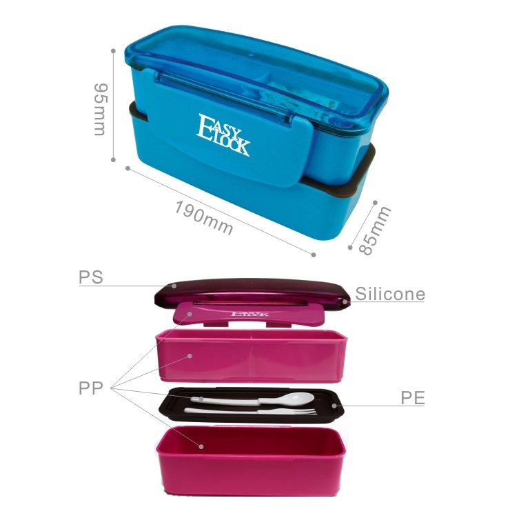 Easylock Airtight Lockable Microwave PP Plastic Dividers Cheap Kids Lunch  Box With Fork